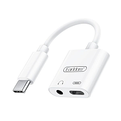Переходник Jack 3.5 >--> Type-C EARLDOM ET-OT45 белый (с питанием)