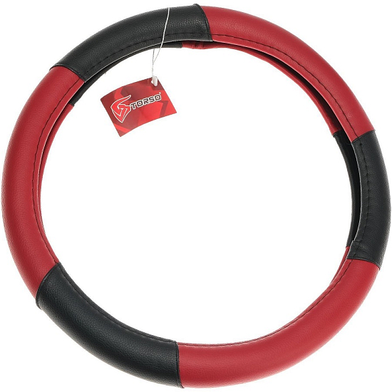 Оплетка на руль TORSO, кожа PU, комбинированная, размер 38 см, черно-красный 4583492