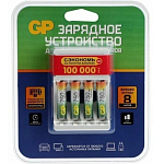 Зарядное устройство GP   8 часов, автоотключение + 4 аккум. ААА 750mAh 12/48