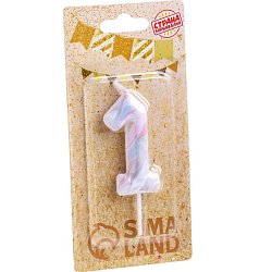 Свеча в торт "Белый мрамор", цифра "1", 5,5 см 6990830