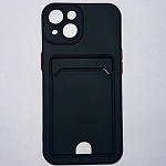 Силиконовый чехол BUTTON для iPhone 14 (Черный) с карманом для пластиковых карт