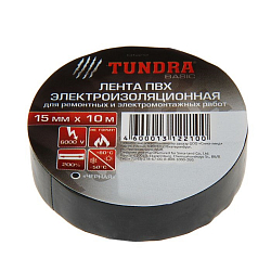 Изолента TUNDRA, ПВХ, 15 мм х 10 м, 130 мкм, черная   1312210