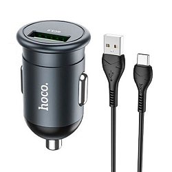 Авто ЗУ 1USB HOCO Z43, Mighty, Type-C, серый, 18W, QC3.0
