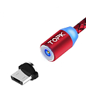 Кабель USB <--> Micro USB 2.0м TOPK AM17 магнитный святящийся красный