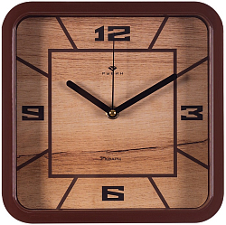 Часы настенные РУБИН "Классика" квадрат 22х22см, корпус коричневый (2223-011)