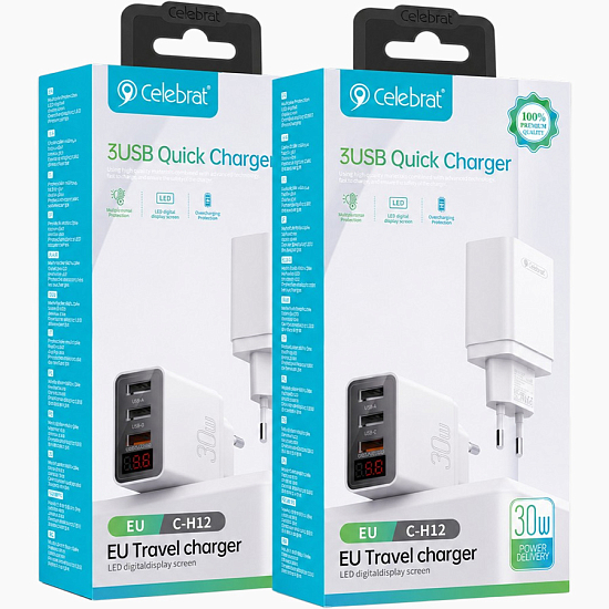 Сетевое ЗУ 3USB CELEBRATE C-H12,  White 30W