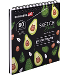 Скетчбук, белая бумага 100г/м 195х195мм, 80л, гребень, твердая обложка, BRAUBERG ART DEBUT, 112986