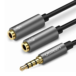 Кабель разветвитель Jack 3.5 <--< 2*Jack 3.5  0.2м UGREEN AV141 (30619) черный