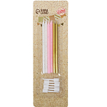 Свечи для торта "Блестящая вечеринка", 6 шт, белый, розовый, золотой   10603403