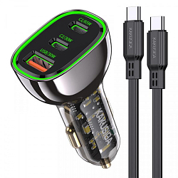 Авто ЗУ 1USB/2Type-C 3A Kakusiga KSC-1057 черное, Type-C, PD125W+QC3.0 3А