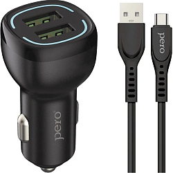 Aвто ЗУ 2USB 2.4A PERO AC04 AUTOMAX Type-C черное