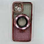 Cиликоновый чехол NONAME для iPhone 13/14  с гальваническим магнитным держателем цвет розовый