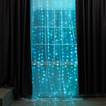 Гирлянда "Занавес", 2.8 х 3 м, Роса с пультом, свечение аквамарин 