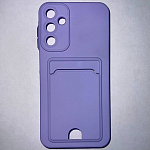 Силиконовый чехол BUTTON для Samsung Galaxy A15 лиловый с карманом для пластиковых карт