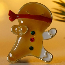 Брошь новогодняя "Печенька" ниндзя, цветная в золоте 7842275