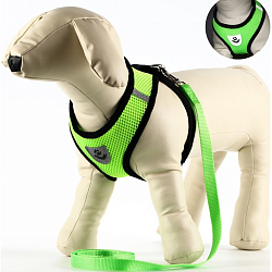 Комплект амуниции с мягкой шлейкой и светоотражающей нашивкой, M, ОШ 26 см, ОГ 36-44 см, зелёный