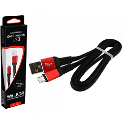 Кабель USB <--> microUSB  1.0м WALKER C750 плоский черный