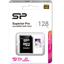 Micro SD 128Gb Silicon Power Superior A1 Class 10 UHS-I U3 100/80 Mb/s + адаптер SD