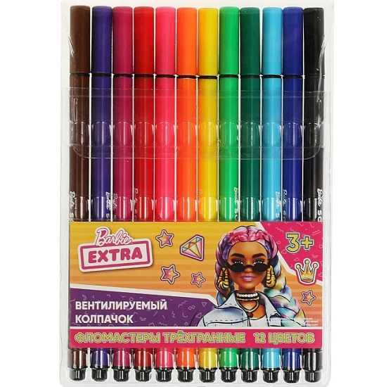 Фломастеры Умка Barbie 12 цветов трёхгранные barbie extra 329592