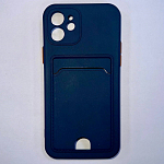 Силиконовый чехол BUTTON для iPhone 12 (Темно-синий) с карманом для пластиковых карт
