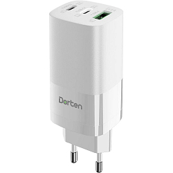 Сетевое ЗУ 2Type-C/1USB DORTEN Smart ID 65W, PD3.0/PPS+QC3.0, White (DN206800)