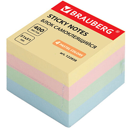 Самоклеящийся блок 51*51 мм. 400л., 4 цвета, BRAUBERG арт.122858