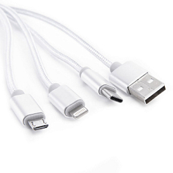 Кабель USB <--> Type-C/microUSB/Lightning  1.0м АТОМ серебряный