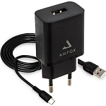Сетевое ЗУ 1USB 2.1A AMFOX AH-45, microUSB, черное