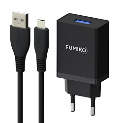 Сетевое ЗУ 1USB 2.4A FUMIKO CH12 черное microUSB