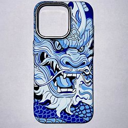 Задняя накладка LUXO Life Plus для iPhone 15 Pro Дракон синий