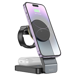 Беспроводное ЗУ HOCO CQ3 Motorcycle 3-in-1, Magsafe, черный, 7,5Вт/10Вт/15Вт
