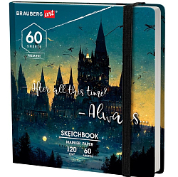 Скетчбук для маркеров 120г/м, 195х195мм, 60л, твердая обложка, резинка, BRAUBERG ART, Замок, 115104