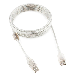 Кабель-удлинитель USB  3.0м CABLEXPERT USB2.0 Pro 2 феррит.кольца, прозрачный (CCF-USB2-AMAF-TR-10)