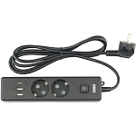 Сетевой удлинитель  1.9м POWER CUBE PC-5B-2M, черный, 2 розетки, с/з, с вык.16А