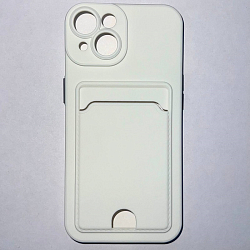 Силиконовый чехол BUTTON для iPhone 14 (Белый) с карманом для пластиковых карт
