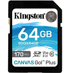 SD 64Gb Kingston Class 10 UHS-I U3 V30 Canvas Go Plus G4 200R V30