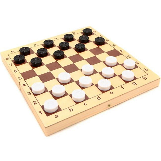 Шахматы Фабрика Игр Шашки пластмассовые в деревянной доске (290х290х23)