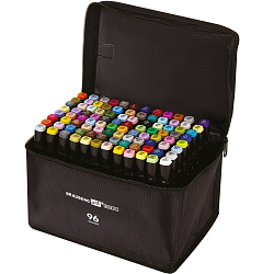 Маркеры для скетчинга двусторонние BRAUBERG ART DEBUT "BLACK", НАБОР 96 шт,текстильный чехол, 152133