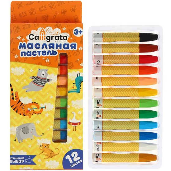 Пастель масляная, 12 цветов, в картонной коробке, европодвес 115557