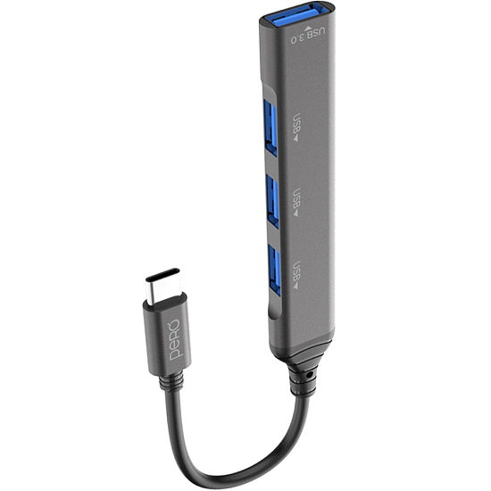 USB Type-C-Хаб PERO MH02, USB-С TO USB 3.0+USB 2.0+USB 2.0+USB 2.0, серый