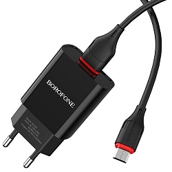 Сетевое ЗУ 1USB 2.1A BOROFONE BA20A, Sharp microUSB чёрный