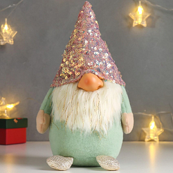 Кукла интерьерная "Дед Мороз в розовом колпаке с пайетками" 33х14х17 см   6260135