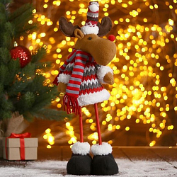 Кукла интерьерная Олень в полосатом шарфике-длинные ножки 11х36 см, стоит   5036076