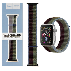 Нейлоновый ремешок HOCO WA02 для APPLE Watch 42/44/45mm Green nylon strap midnight with eucalyptus