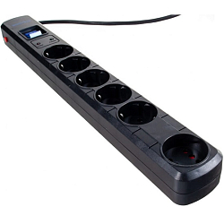 Сетевой фильтр  3.0м SMARTBUY SBSP-30K-Pro, 6 розеток, 16А, с з/ш, земля, ПВС 3x1.0, черный