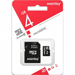 Micro SD  4Gb Smart Buy Class 10 с адаптером SD