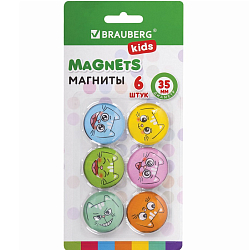 Магниты стеклянные BRAUBERG KIDS 35 мм, НАБОР 6 шт, 3D Коты 272516