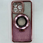 Задняя накладка NONAME для iPhone 14 Pro Max  с гальваническим магнитным держателем цвет розовый