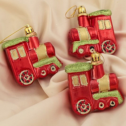 Ёлочное украшение "Паровозик" (набор 3 шт) 6,5х6,5 см красный 1332589