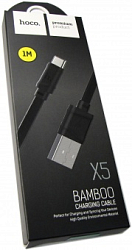 Кабель USB <--> Type-C  1.0м HOCO X5 Bamboo плоский, чёрный